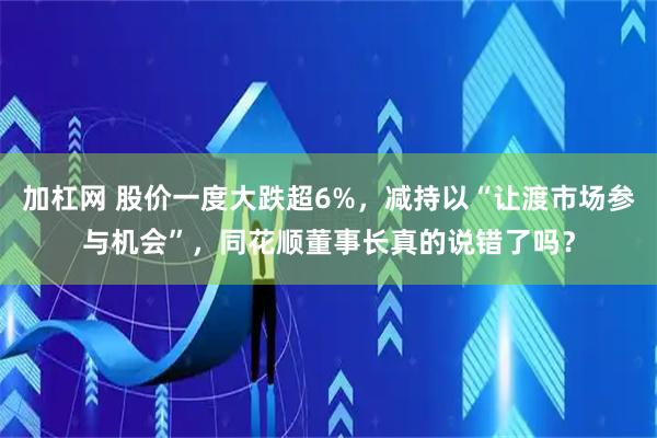 加杠网 股价一度大跌超6%，减持以“让渡市场参与机会”，同花顺董事长真的说错了吗？